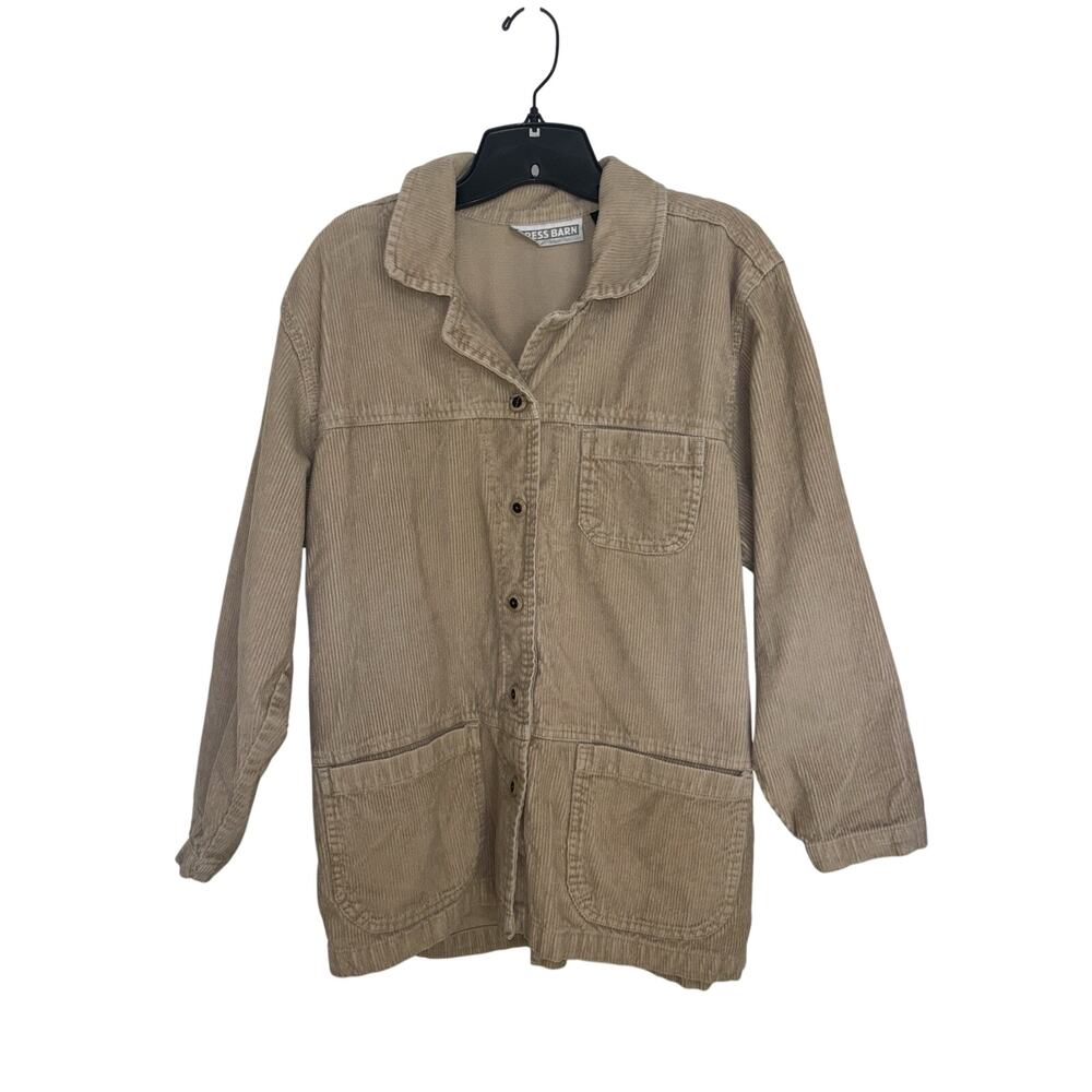 Vtg 90s Tan Wide Wale Corduroy Chore Coat Patch Pocket Barn Jacket M Work Wear